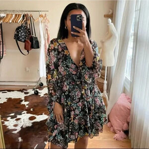 Free People Closer To The Heart Floral Tiered Puff Sleeve Dress Size Medium